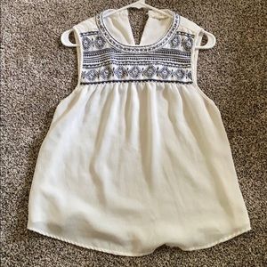 White and navy embroidered tank top